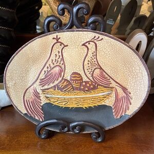Ragon House Redware Artistic Ceramic Plate with Bird Motif